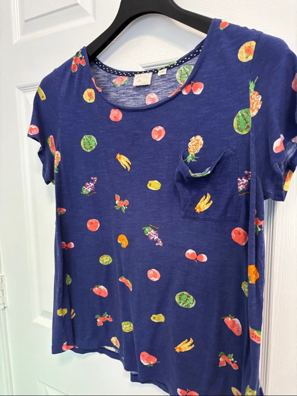 Anthropologie Navy Fruit Print Short Sleeve Tee wt10 - Picture 3 of 4